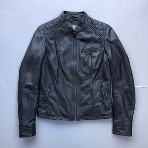 Lamarque Sandra Moto Leather Biker Jacket Size Small Quilted Shoulder Black